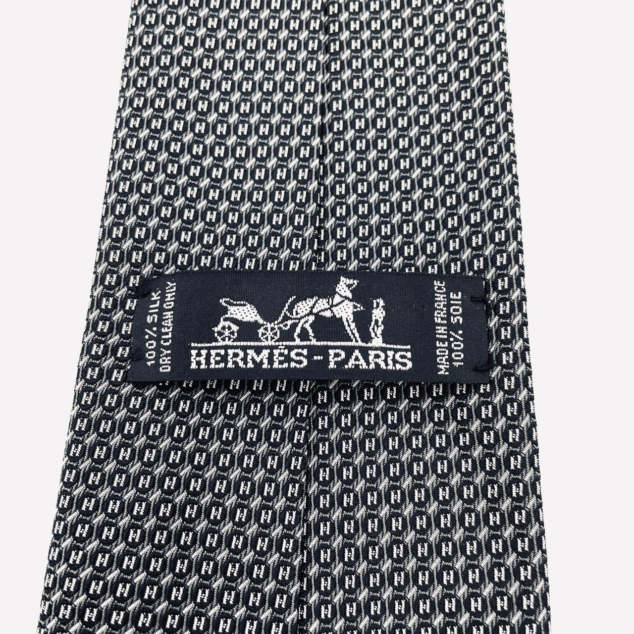 HERMES Tie Gray Black 100% silk