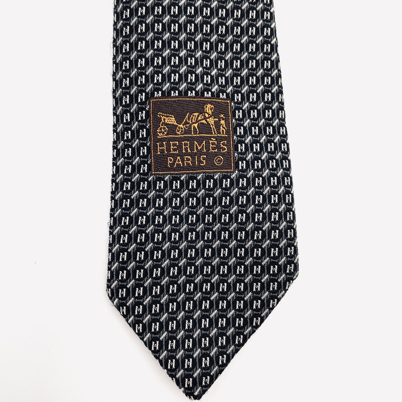 HERMES Tie Gray Black 100% silk