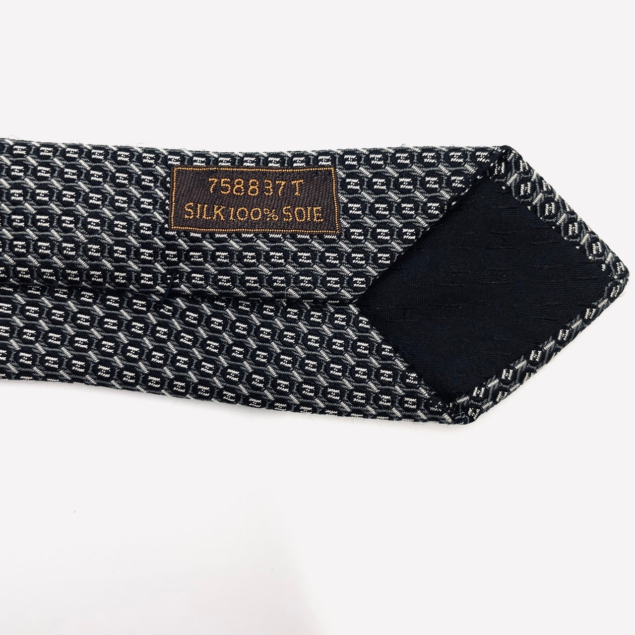 HERMES Tie Gray Black 100% silk