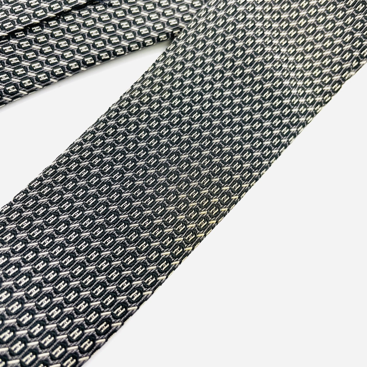 HERMES Tie Gray Black 100% silk