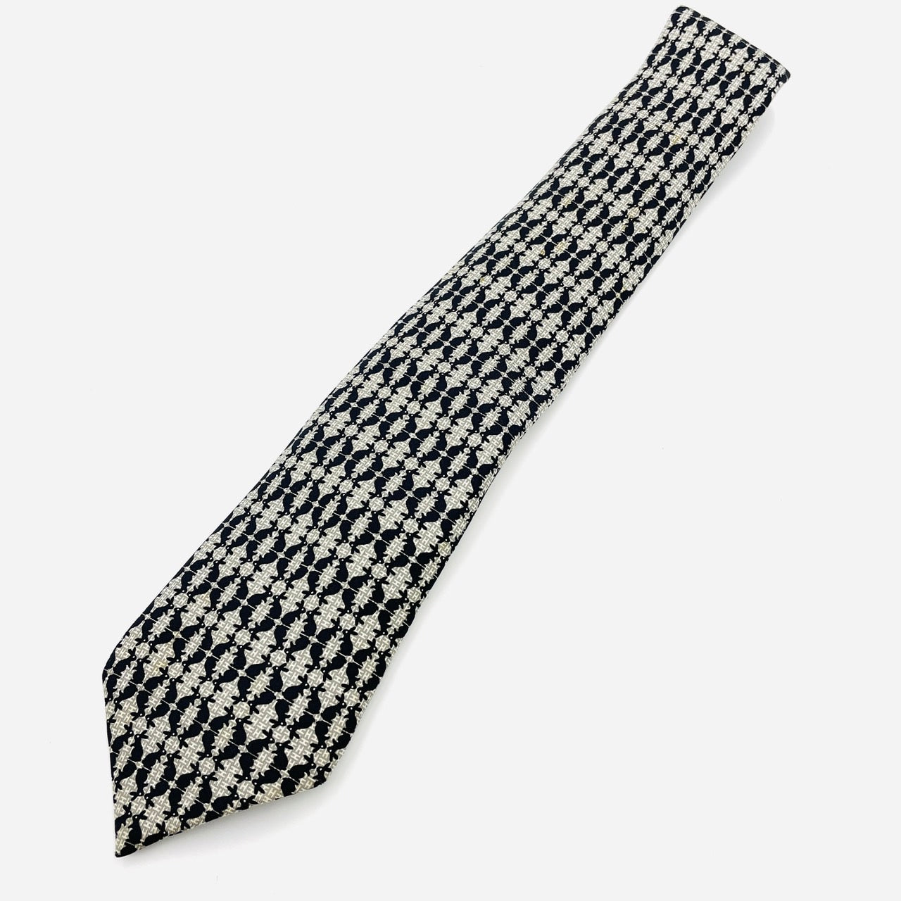 HERMES Tie Gray Black 100% silk
