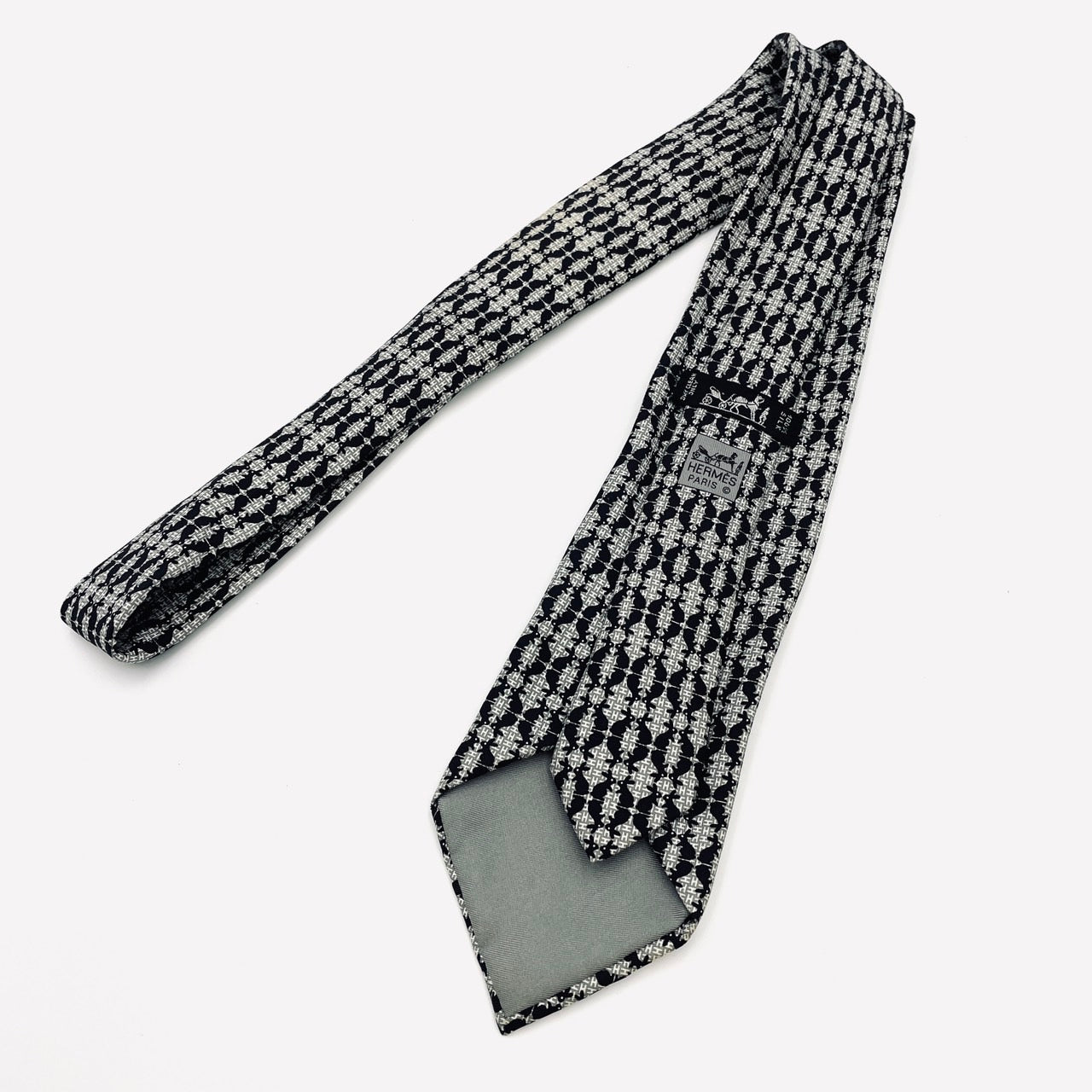 HERMES Tie Gray Black 100% silk