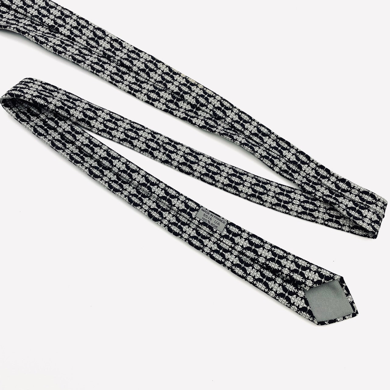 HERMES Tie Gray Black 100% silk