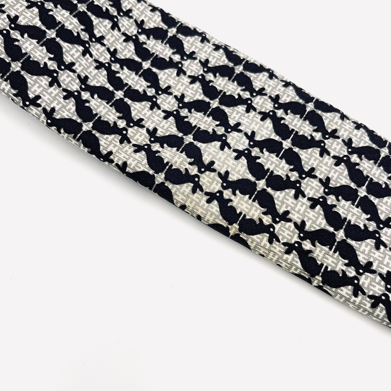 HERMES Tie Gray Black 100% silk