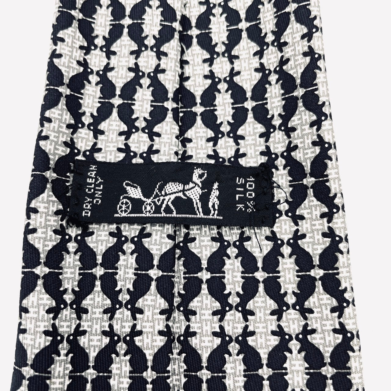 HERMES Tie Gray Black 100% silk