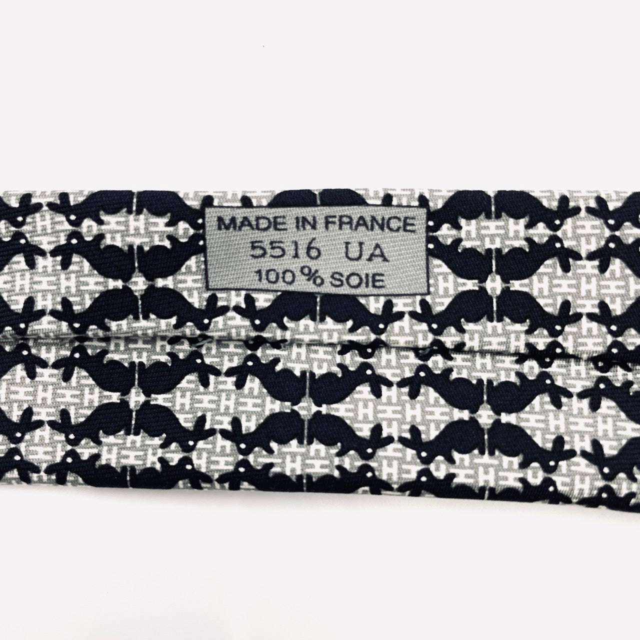 HERMES Tie Gray Black 100% silk