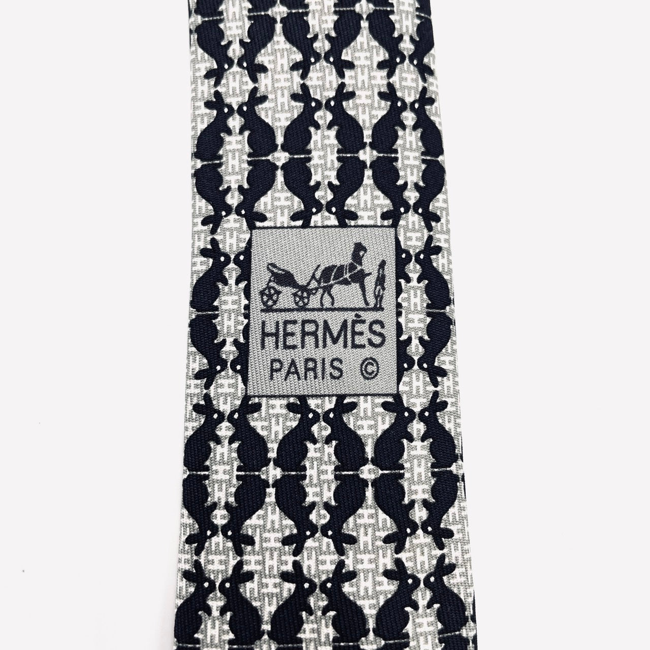 HERMES Tie Gray Black 100% silk