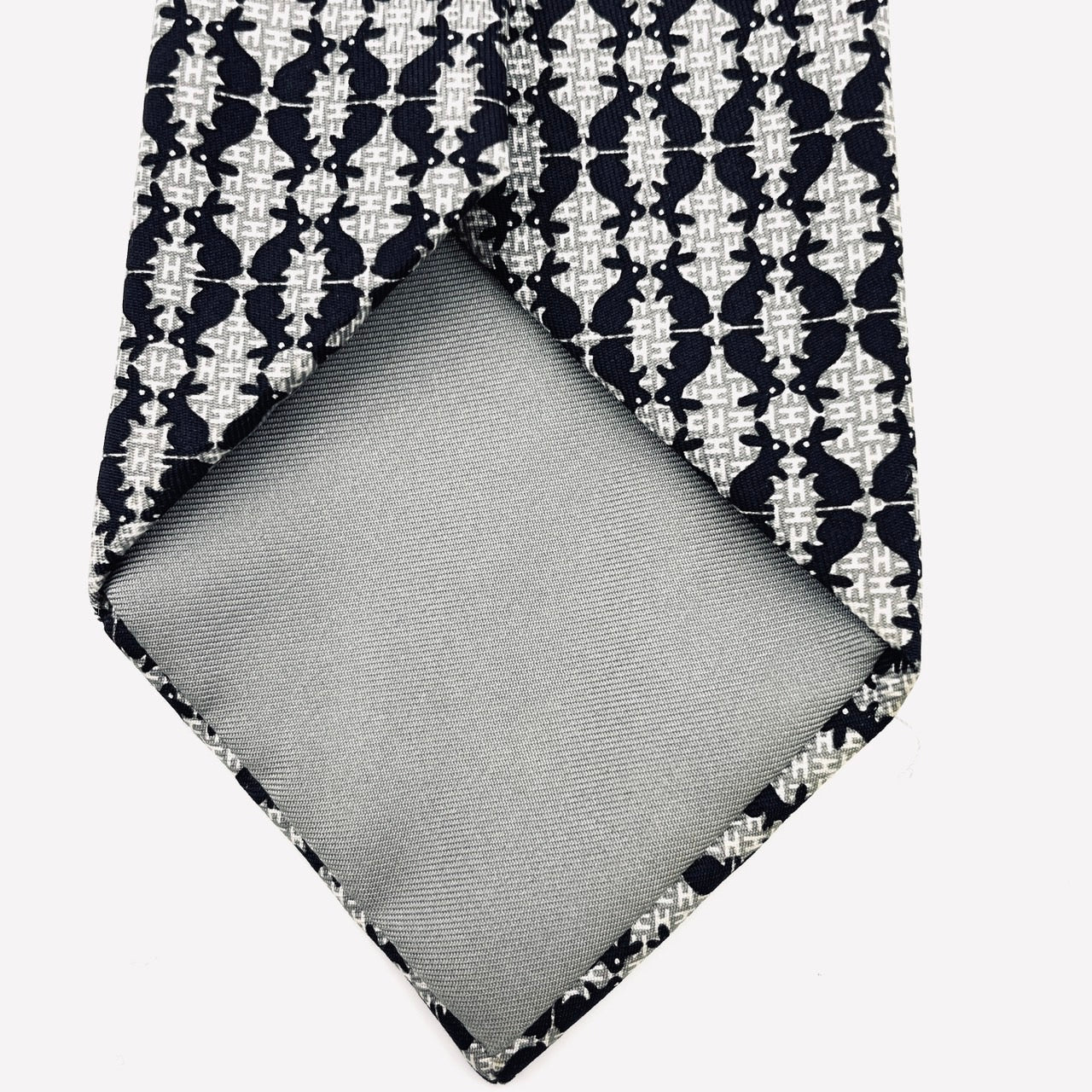 HERMES Tie Gray Black 100% silk