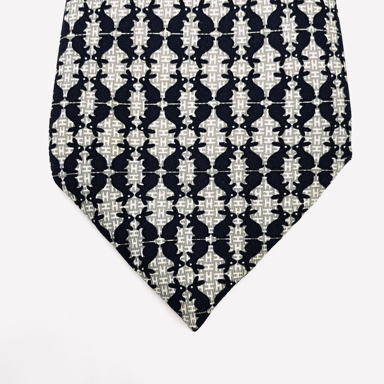 HERMES Tie Gray Black 100% silk