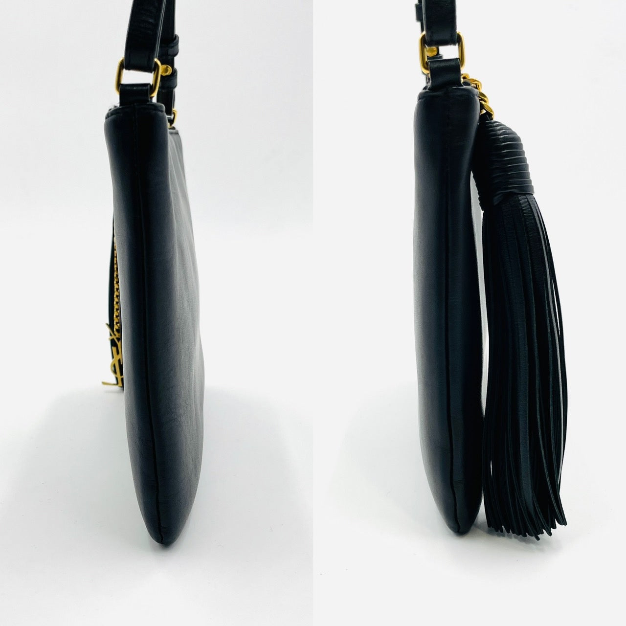 YVES SAINT LAURENT Fringe Shoulder Leather Black Bag