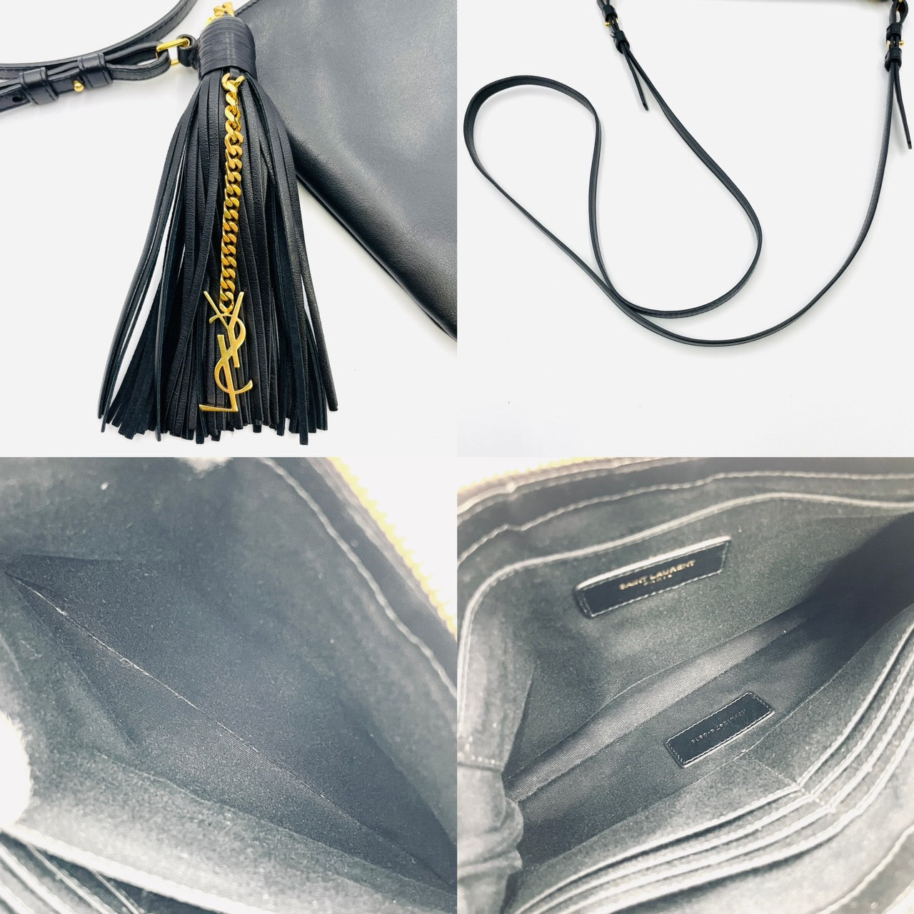 YVES SAINT LAURENT Fringe Shoulder Leather Black Bag