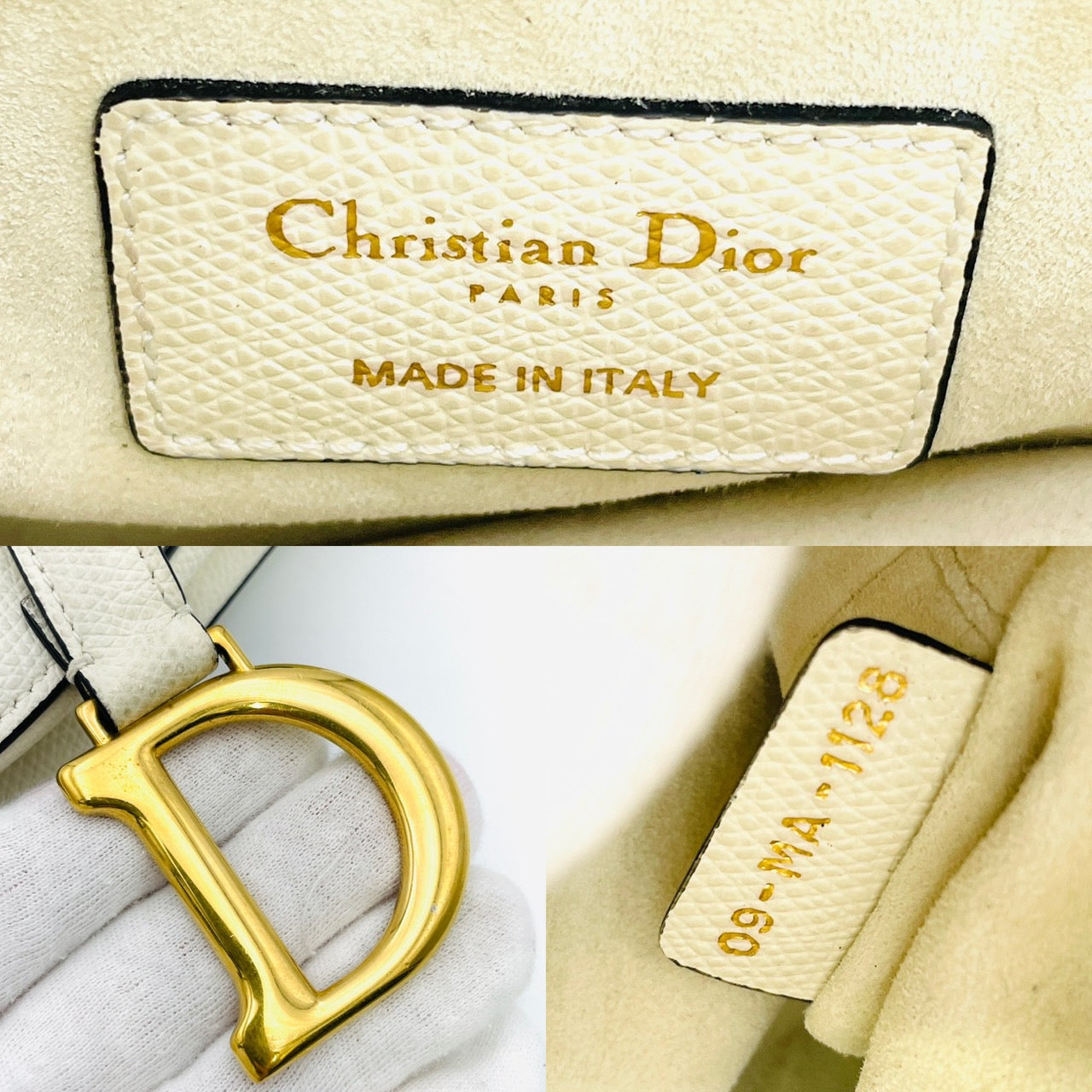 Dior Leather Logo Saddle White Hand Bag