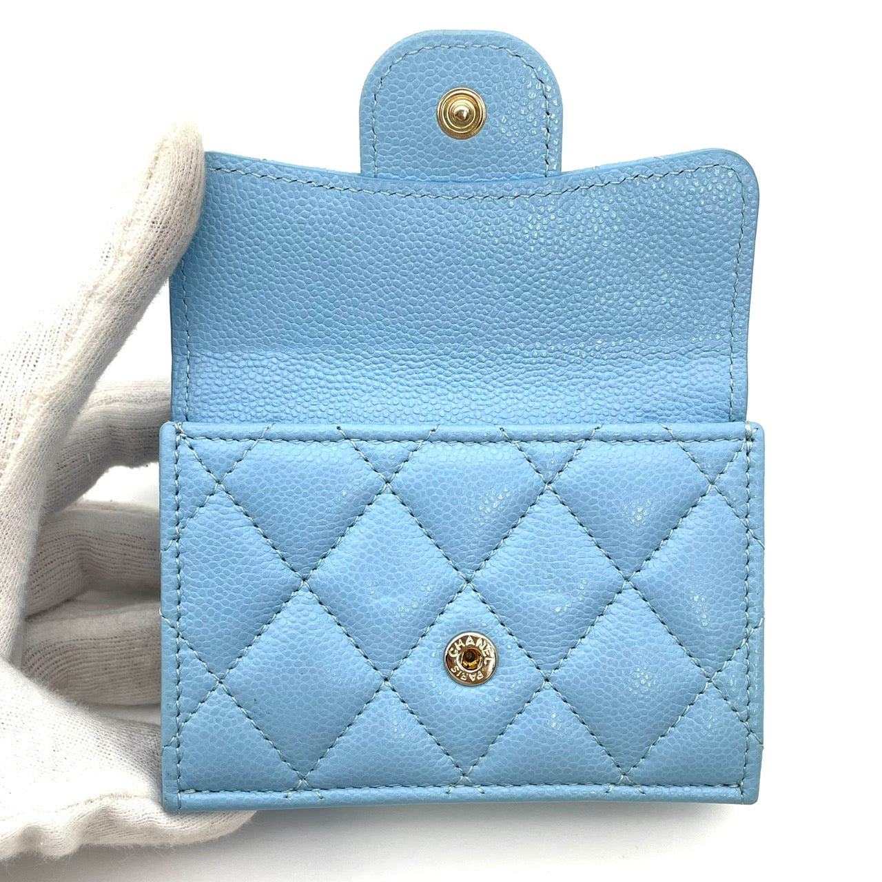 CHANEL Caviar Skin Classic Small Blue Wallet