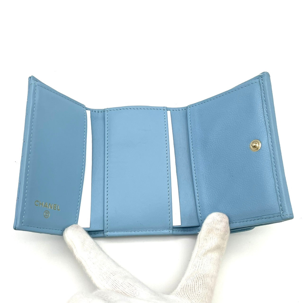 CHANEL Caviar Skin Classic Small Blue Wallet