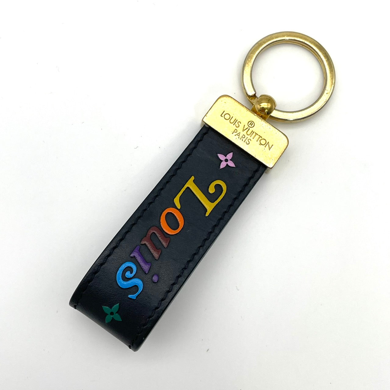 LOUIS VUITTON Black Leather Key Holder