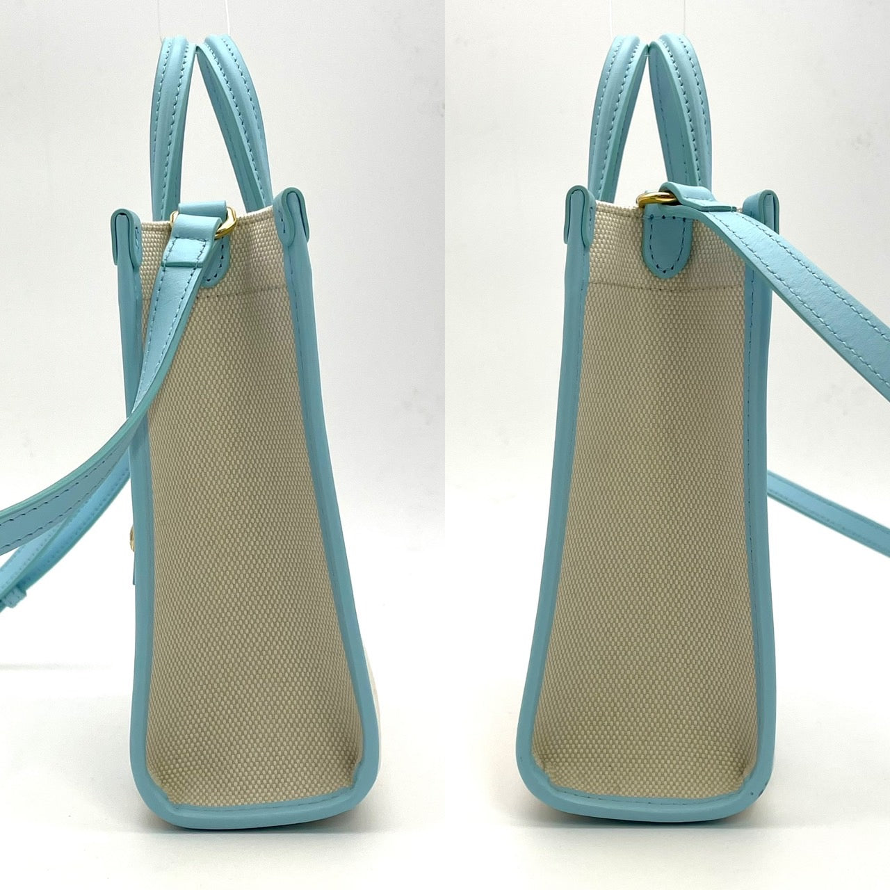 BURBERRY Freya Tote Canvas 2 Way Hand Bag Beige Blue