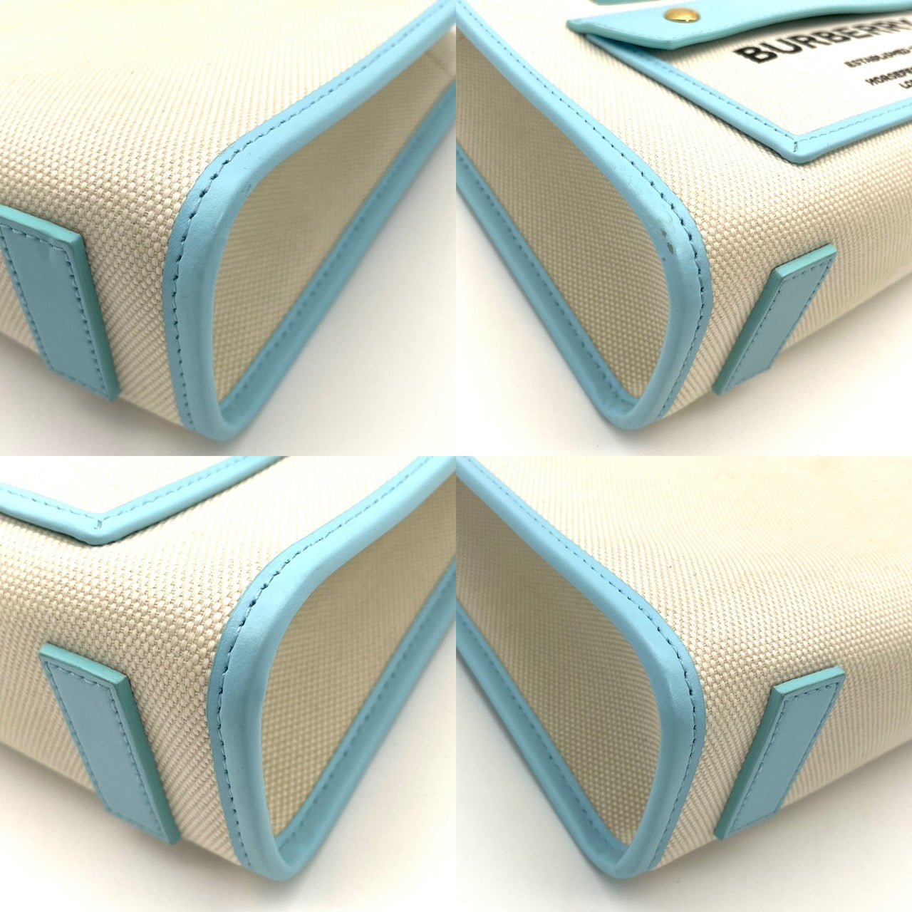 BURBERRY Freya Tote Canvas 2 Way Hand Bag Beige Blue