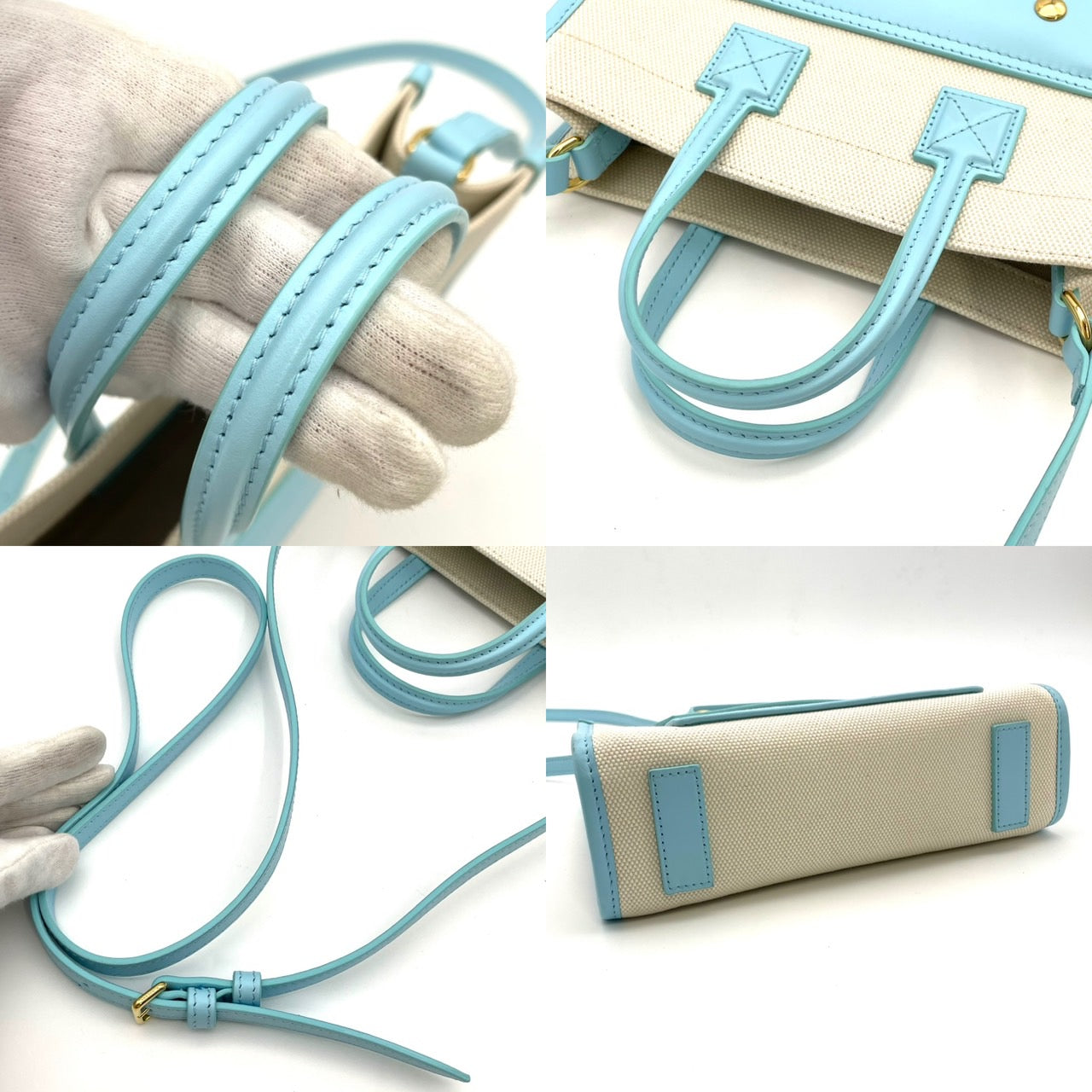 BURBERRY Freya Tote Canvas 2 Way Hand Bag Beige Blue