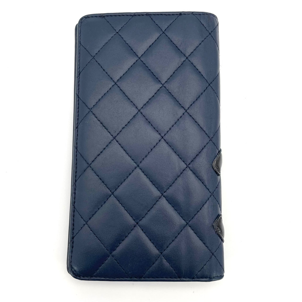CHANEL Cambon Lamb Skin Long Wallet Navy