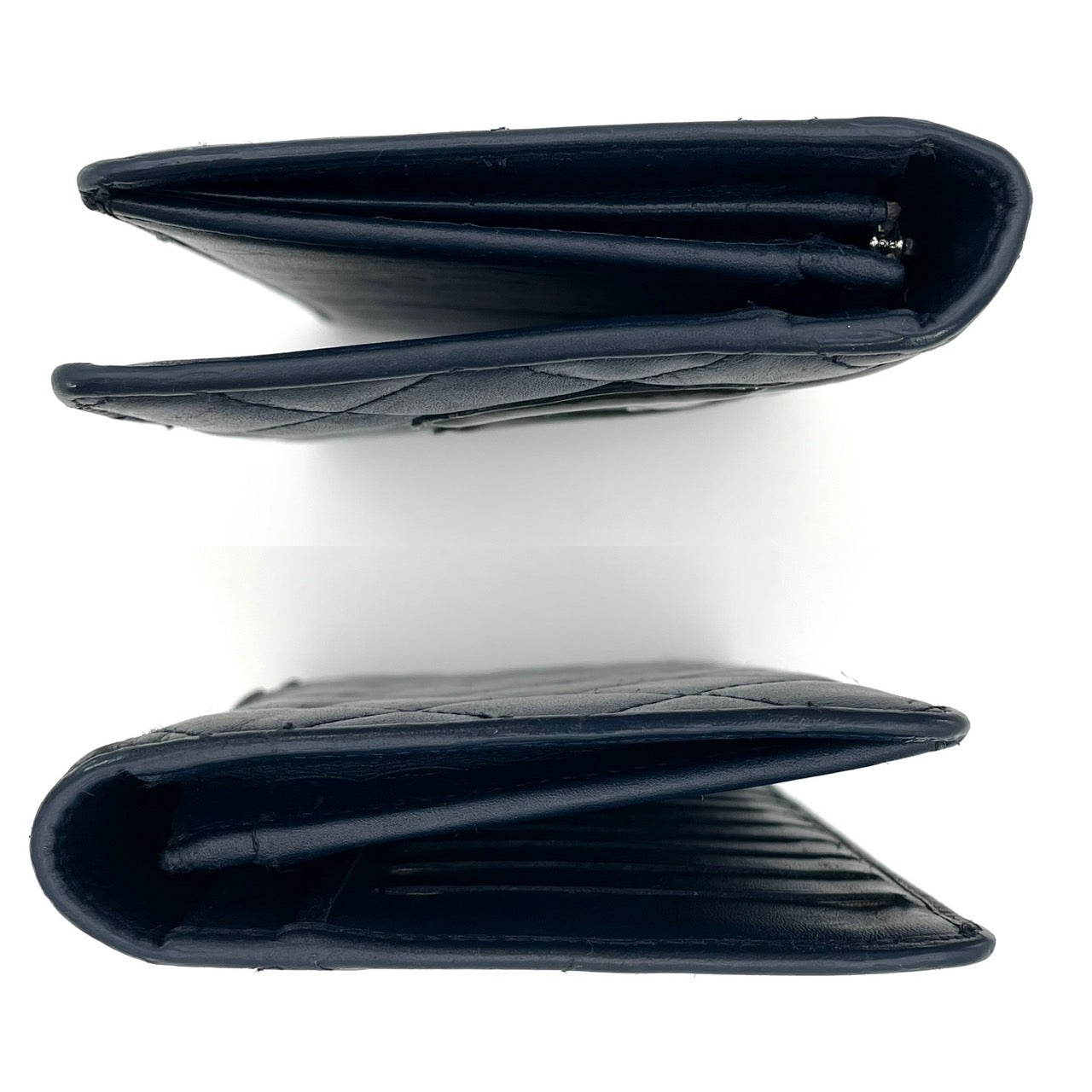 CHANEL Cambon Lamb Skin Long Wallet Navy