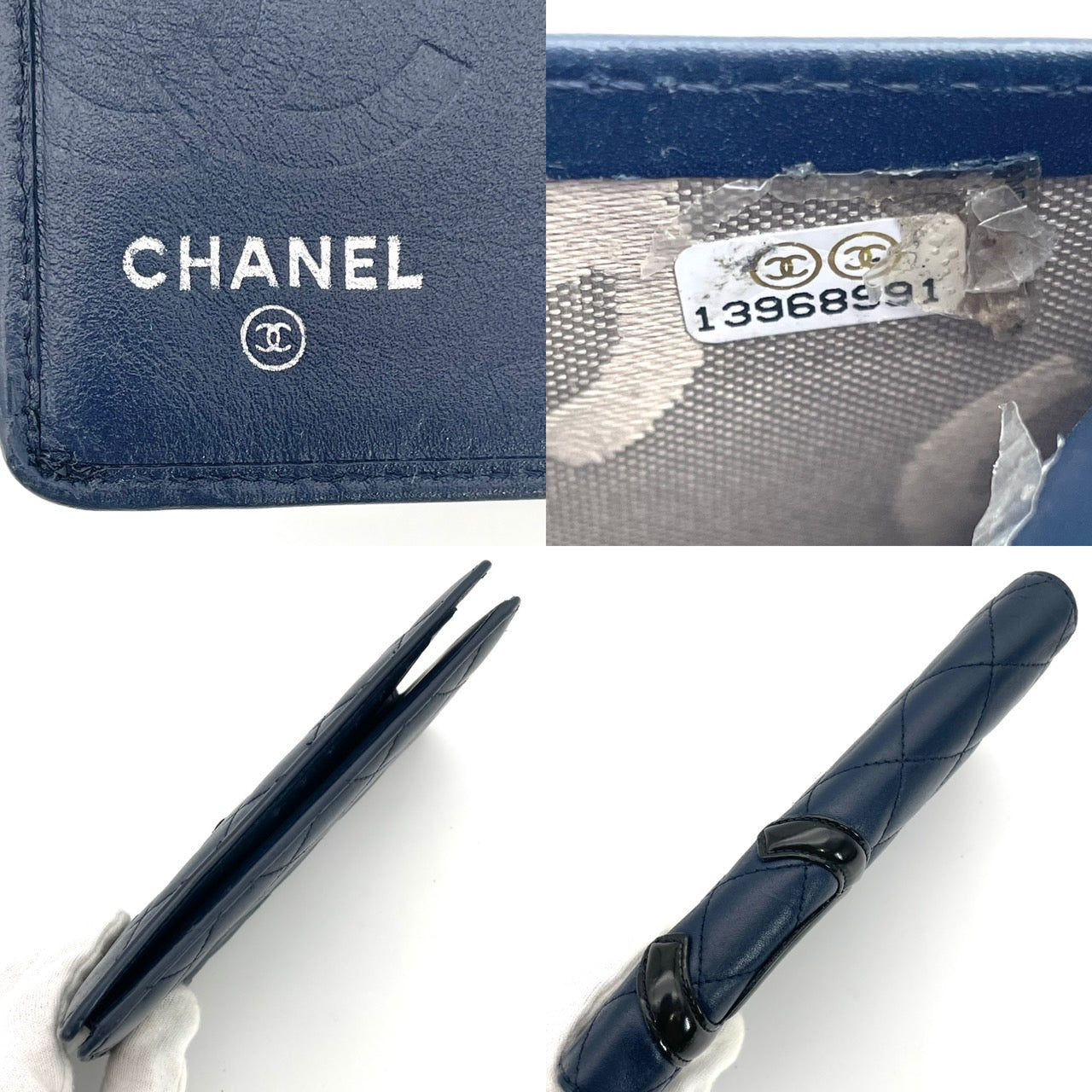 CHANEL Cambon Lamb Skin Long Wallet Navy