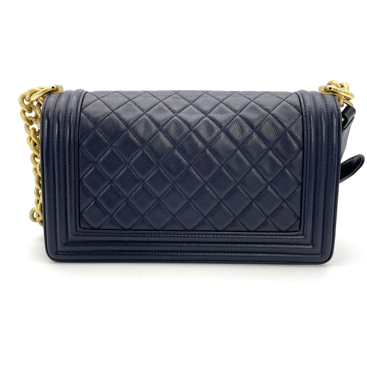 CHANEL Boy Chanel Caviar Skin Navy Gold Hardware