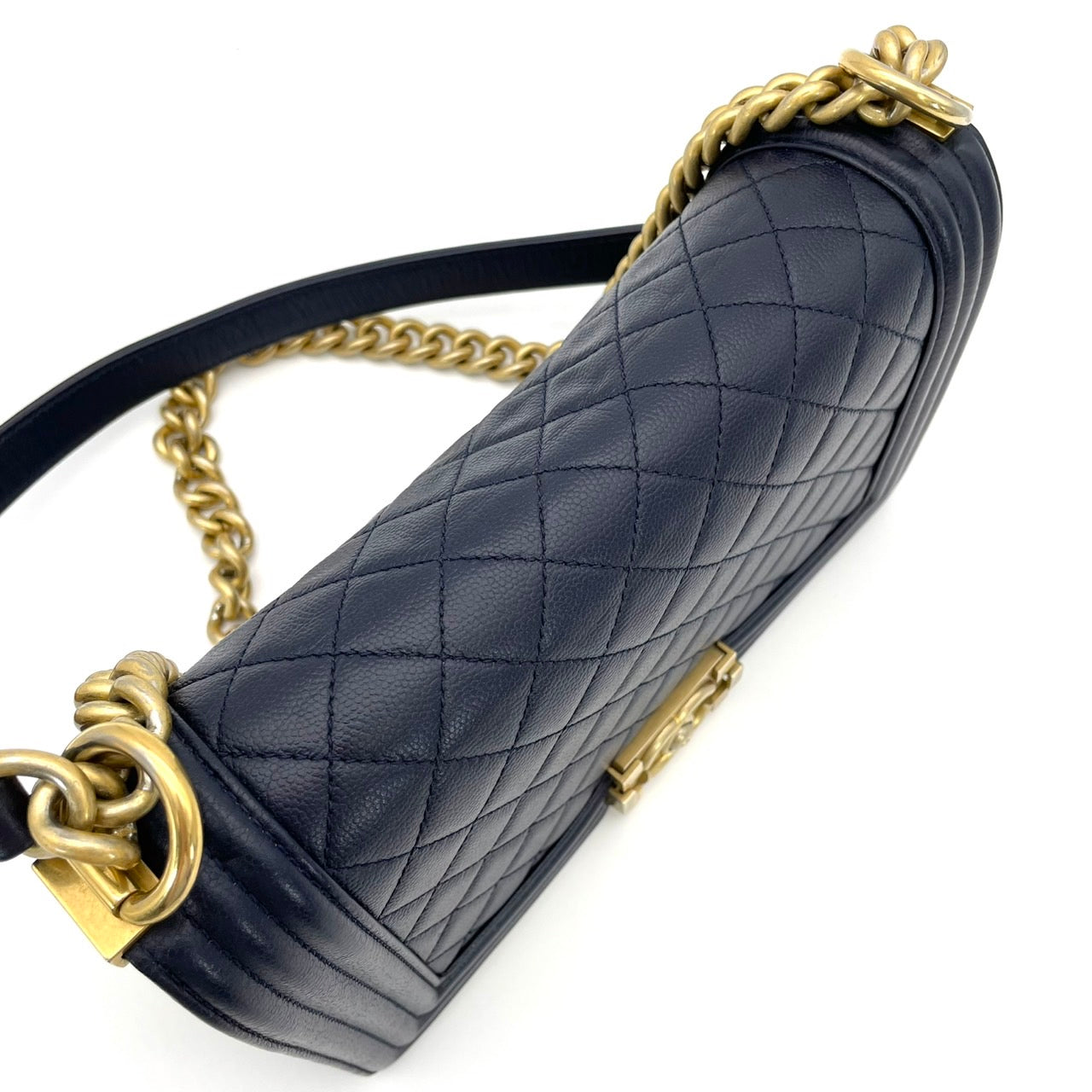 CHANEL Boy Chanel Caviar Skin Navy Gold Hardware