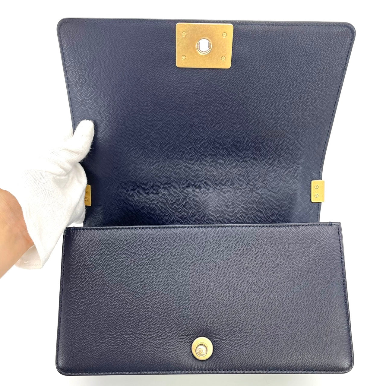 CHANEL Boy Chanel Caviar Skin Navy Gold Hardware