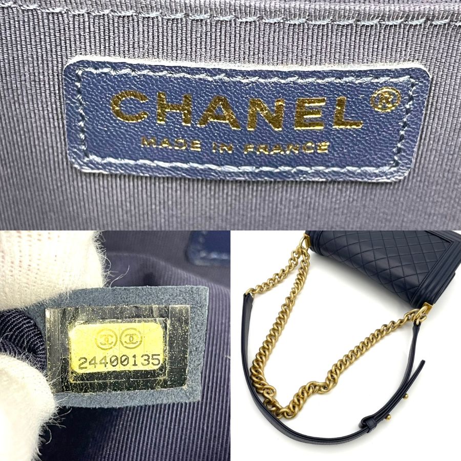 CHANEL Boy Chanel Caviar Skin Navy Gold Hardware