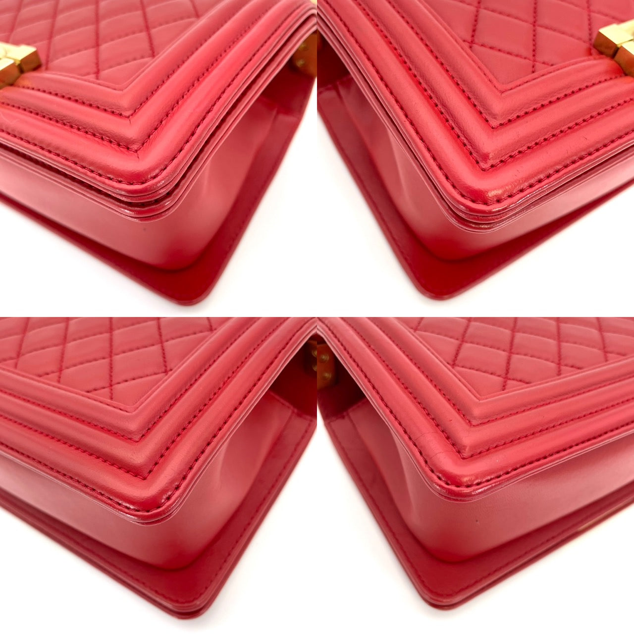 CHANEL Boy Chanel Small Lambskin Red Gold Hardware