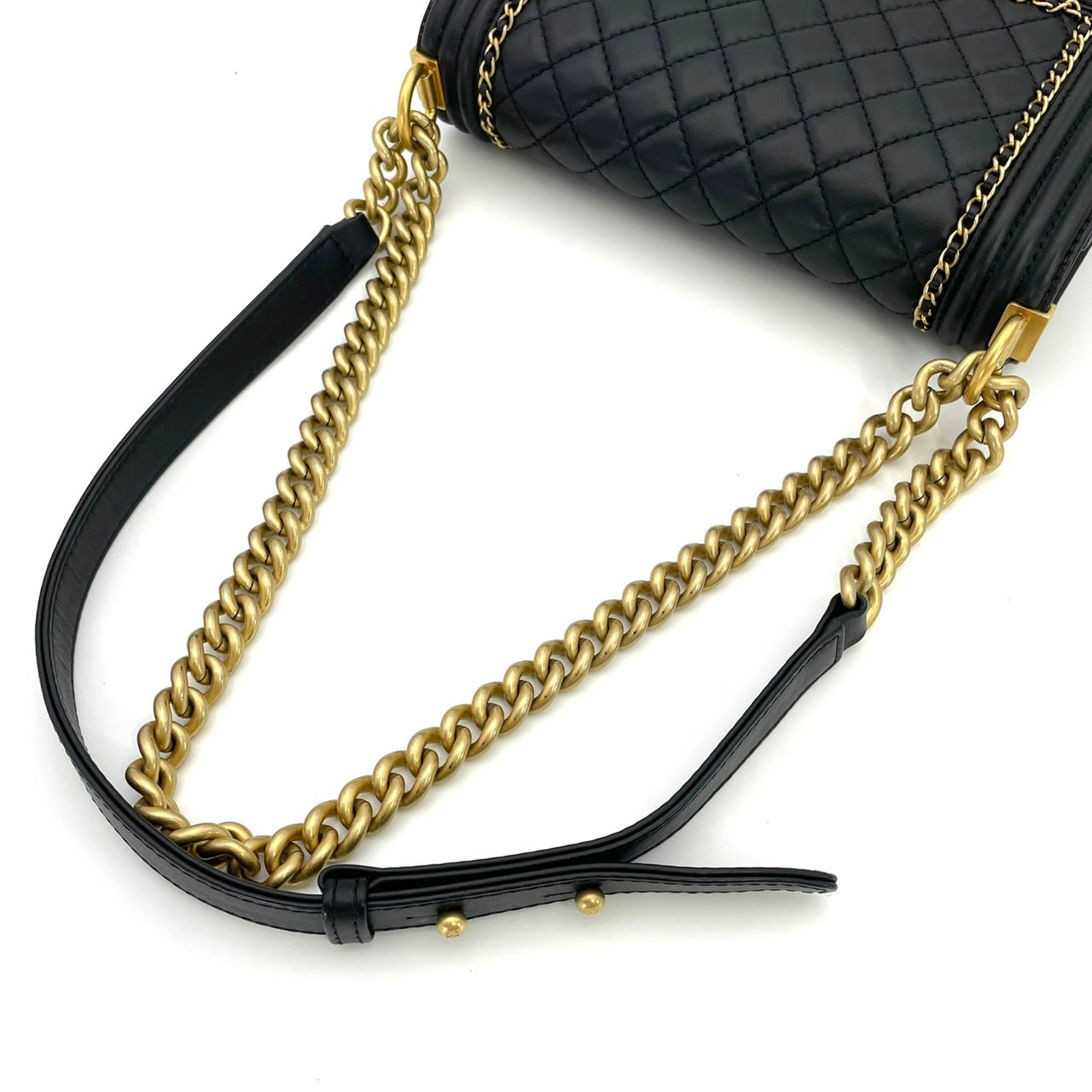 CHANEL Boy Chanel Lambskin Black & Gold Gold Hardware