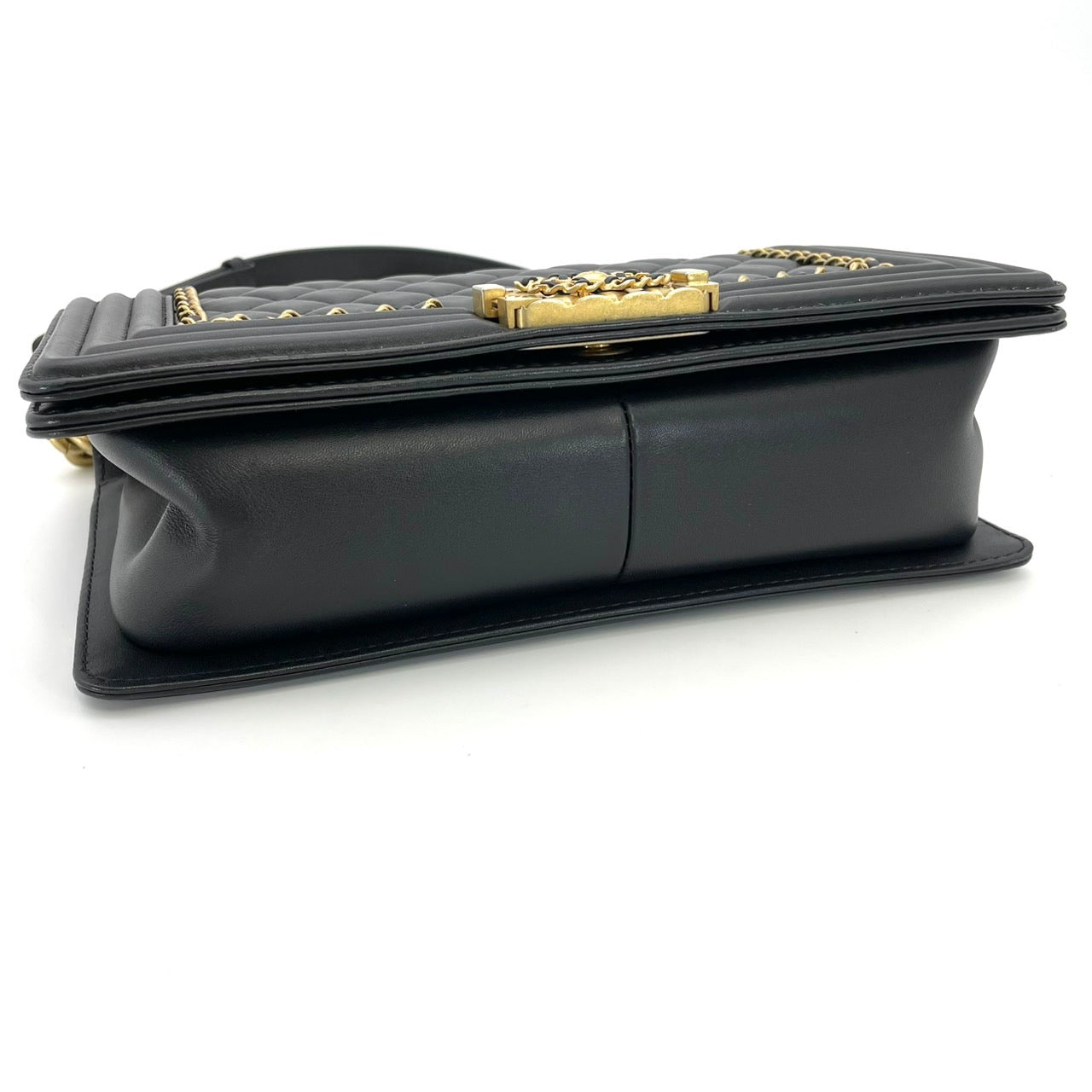 CHANEL Boy Chanel Lambskin Black & Gold Gold Hardware