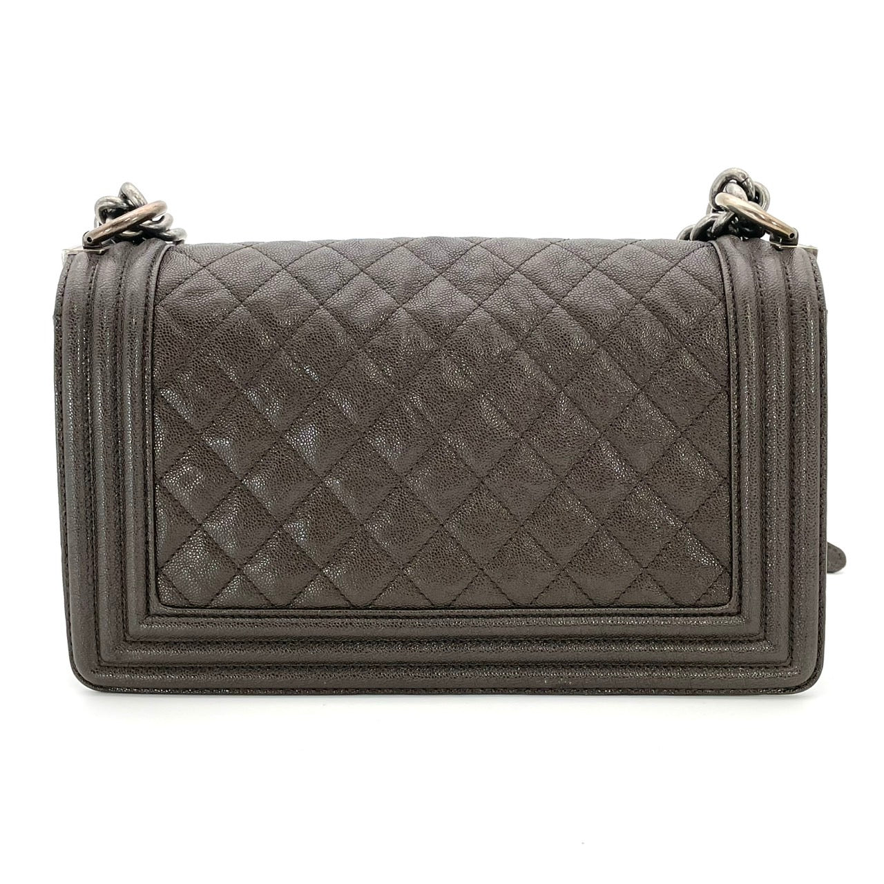 CHANEL Boy Chanel Caviar Skin Gray Silver Hardware