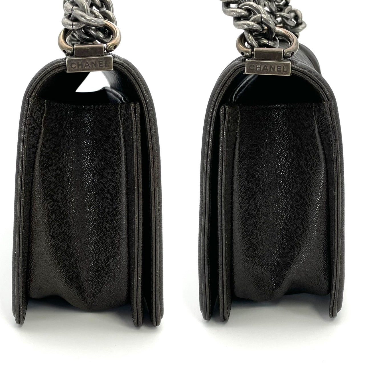 CHANEL Boy Chanel Caviar Skin Gray Silver Hardware