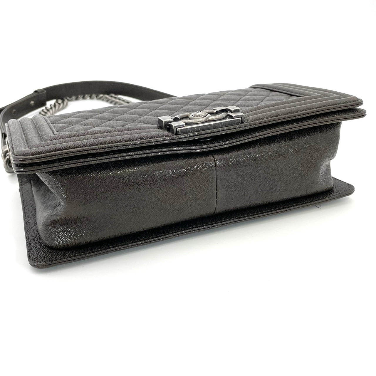 CHANEL Boy Chanel Caviar Skin Gray Silver Hardware