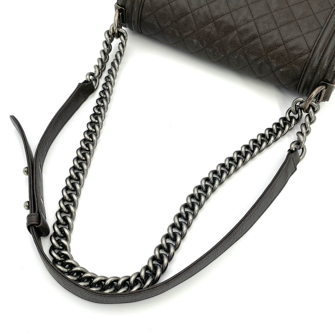 CHANEL Boy Chanel Caviar Skin Gray Silver Hardware