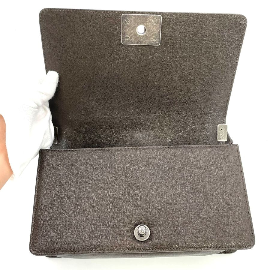 CHANEL Boy Chanel Caviar Skin Gray Silver Hardware