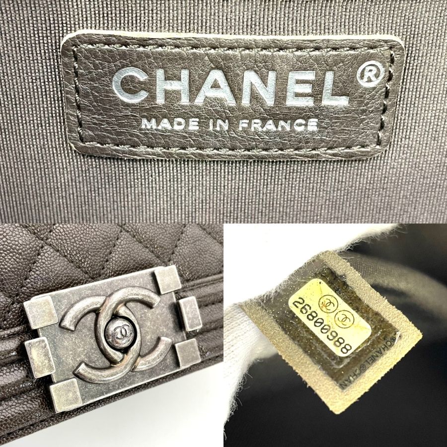 CHANEL Boy Chanel Caviar Skin Gray Silver Hardware