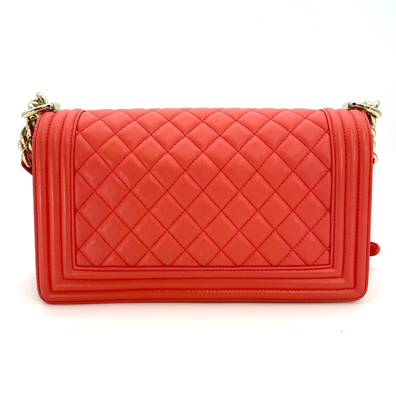 CHANEL Boy Chanel Lambskin Coral Orange Gold Hardware