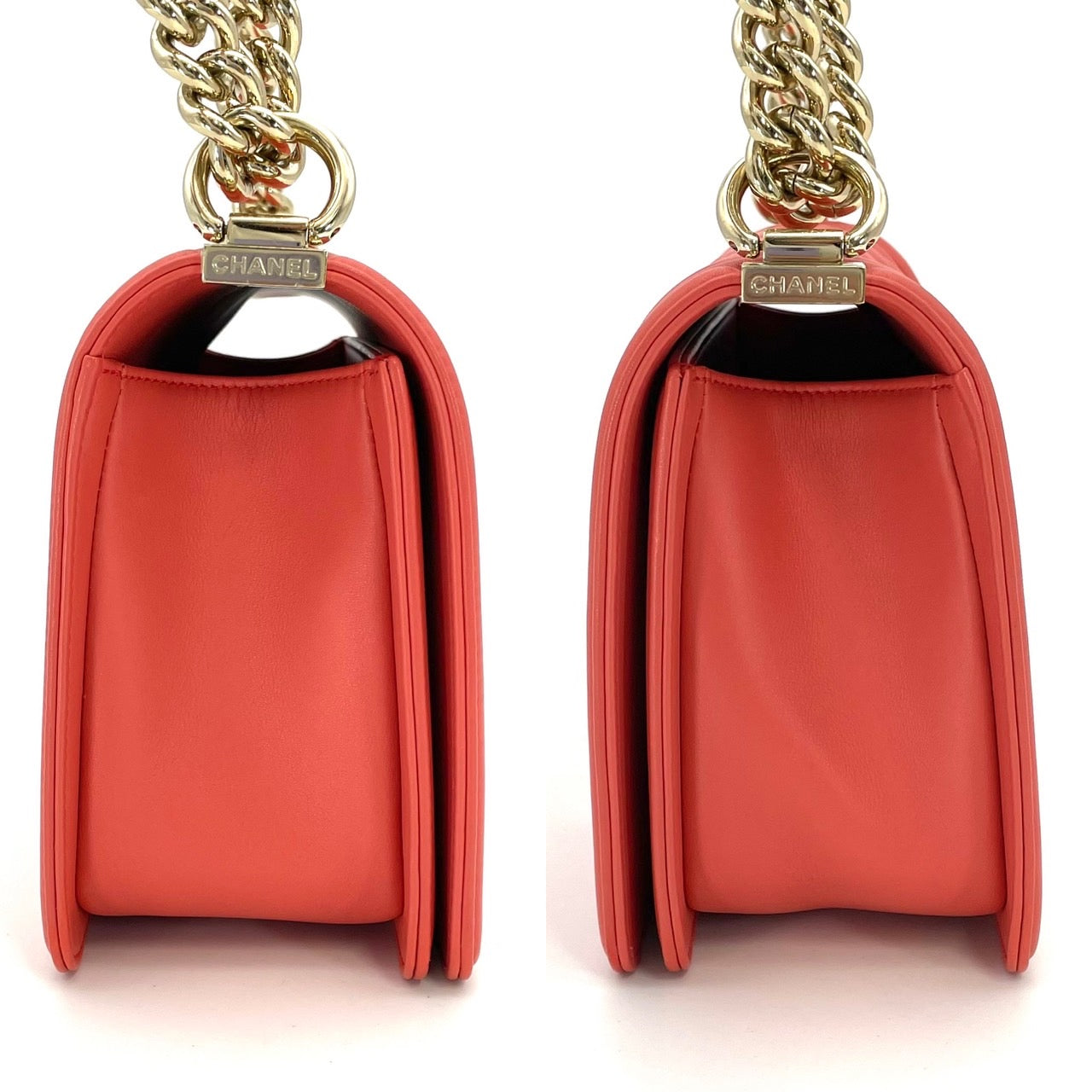 CHANEL Boy Chanel Lambskin Coral Orange Gold Hardware