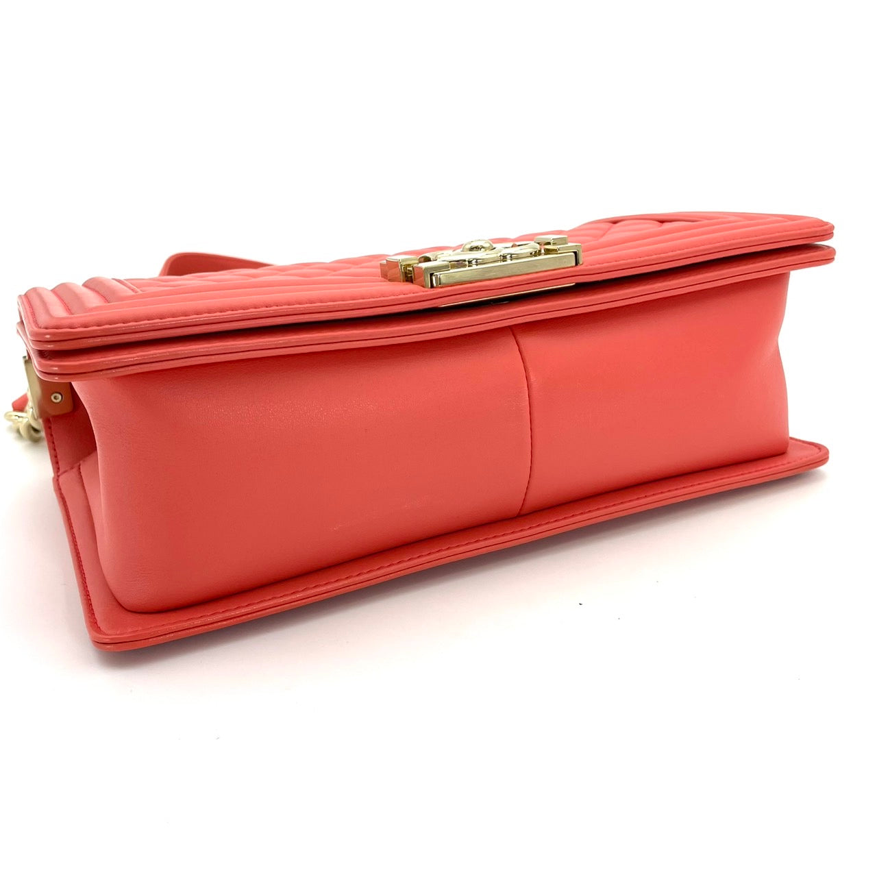 CHANEL Boy Chanel Lambskin Coral Orange Gold Hardware