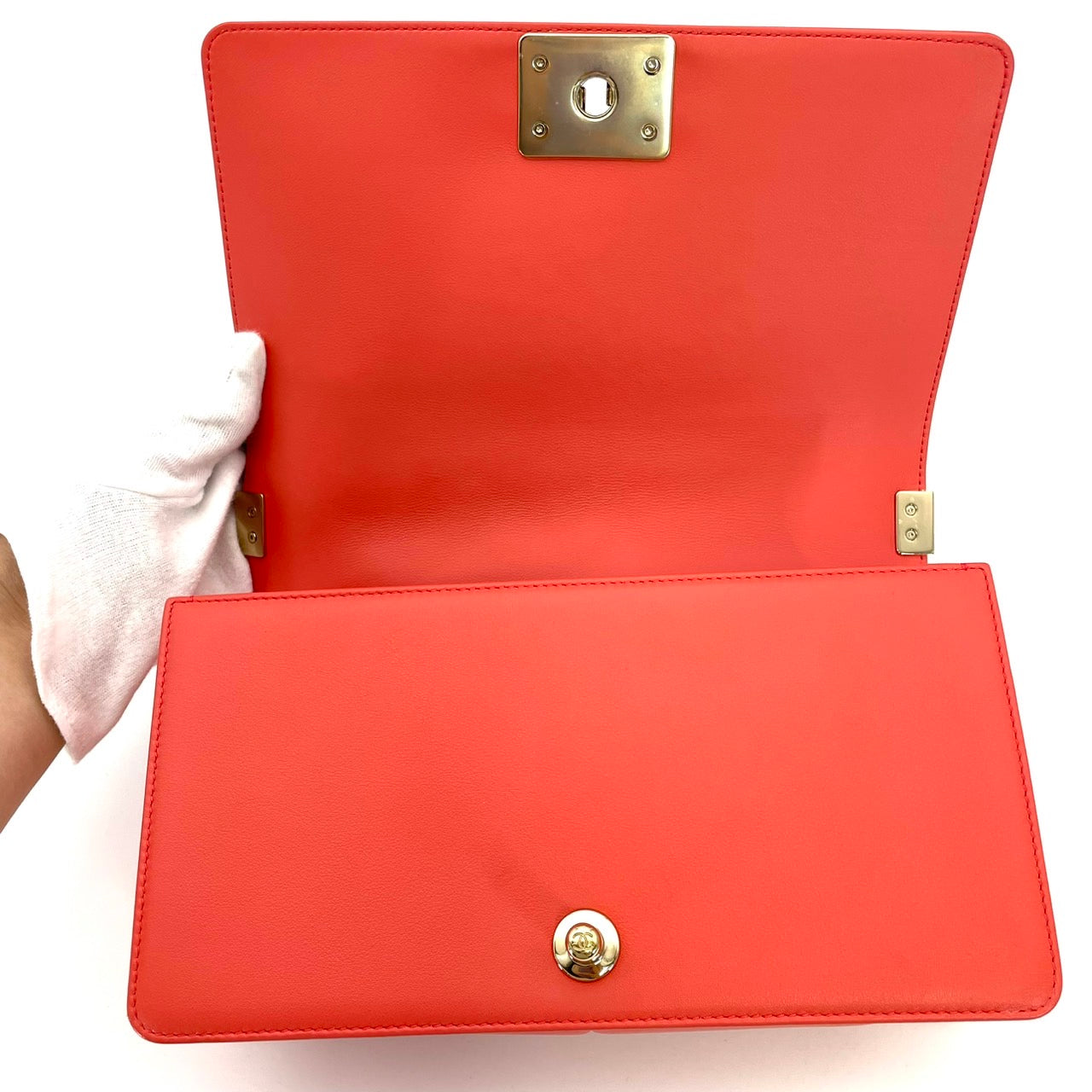 CHANEL Boy Chanel Lambskin Coral Orange Gold Hardware