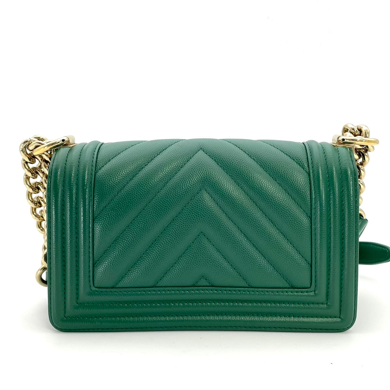 CHANEL Boy Chanel small Caviar Skin Green Gold Hardware