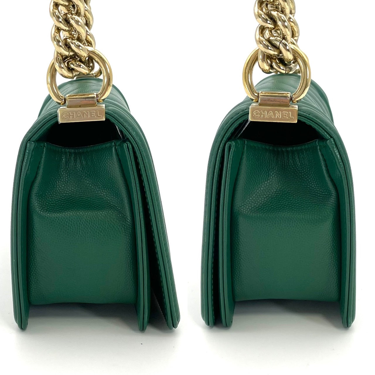 CHANEL Boy Chanel small Caviar Skin Green Gold Hardware