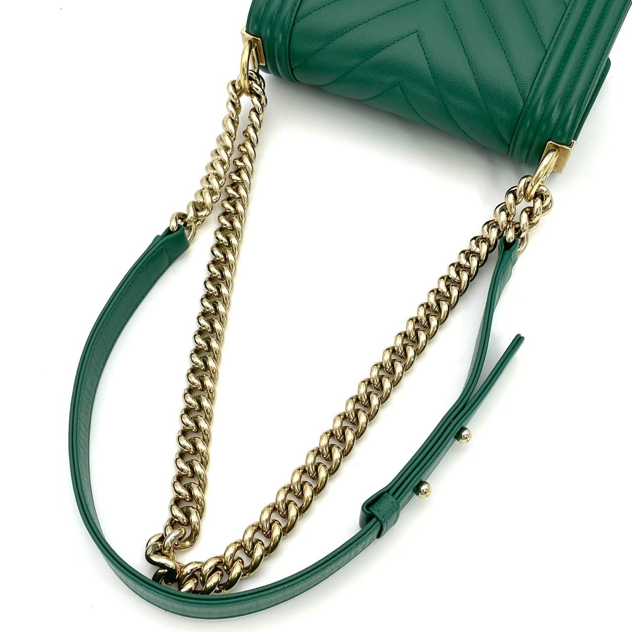 CHANEL Boy Chanel small Caviar Skin Green Gold Hardware