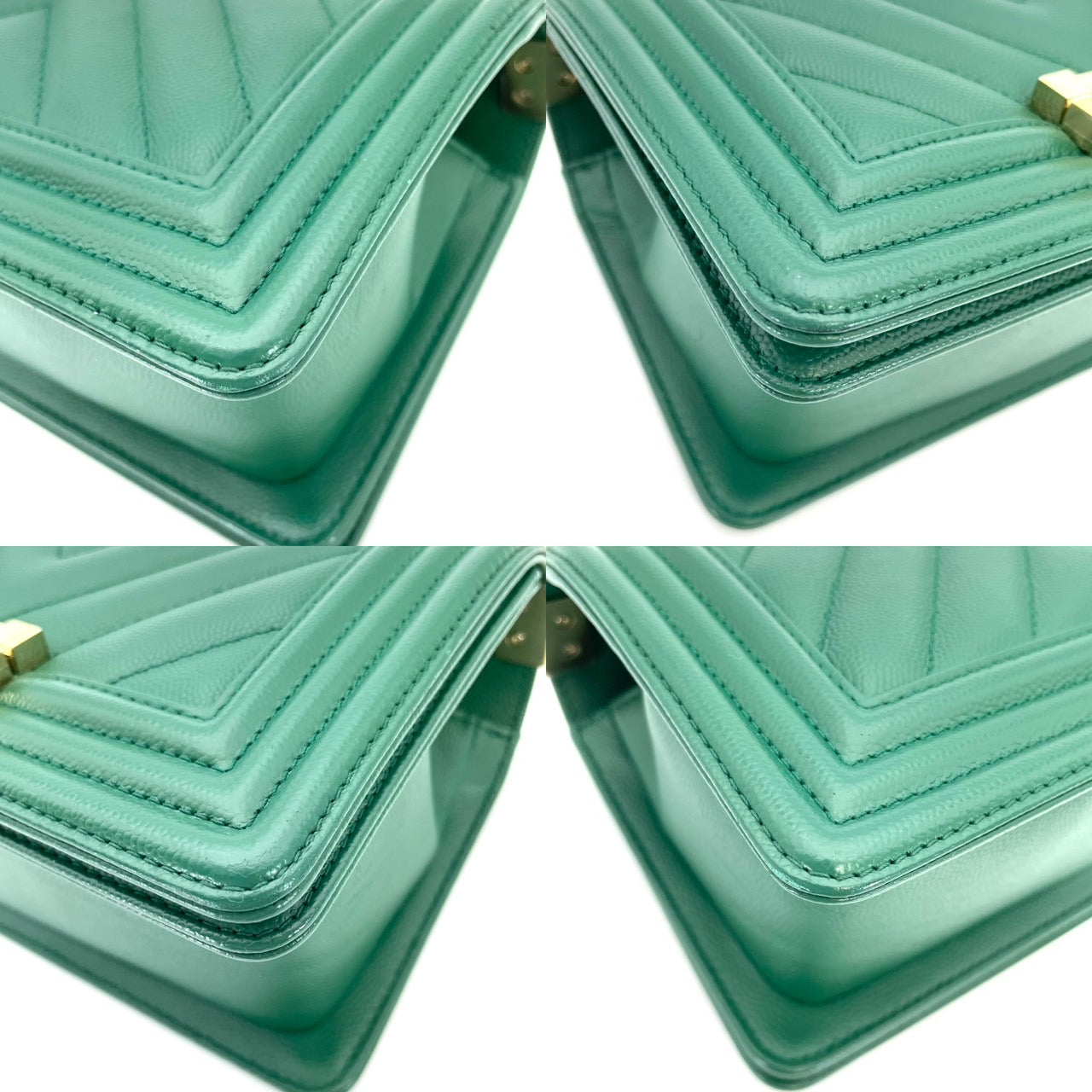 CHANEL Boy Chanel small Caviar Skin Green Gold Hardware