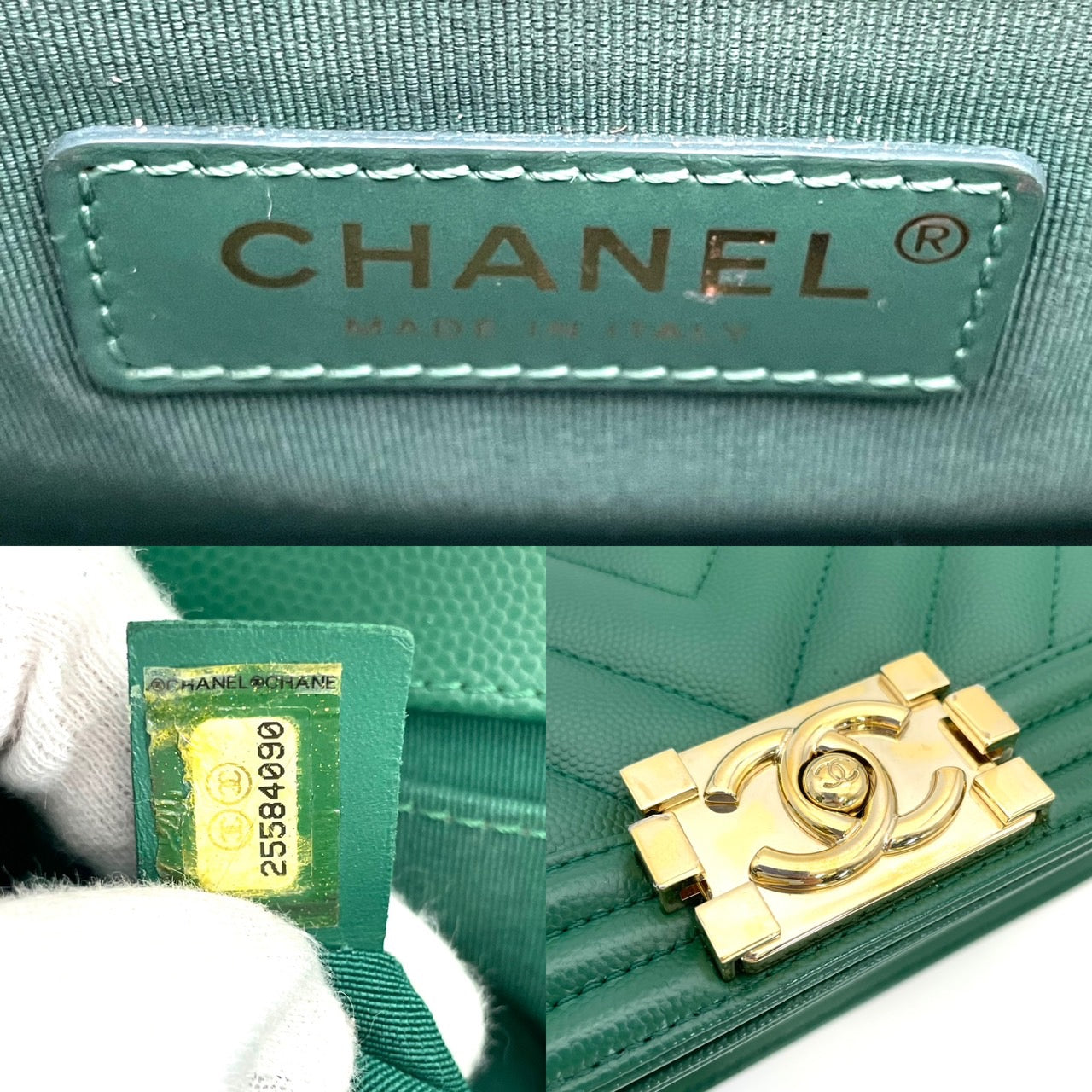 CHANEL Boy Chanel small Caviar Skin Green Gold Hardware
