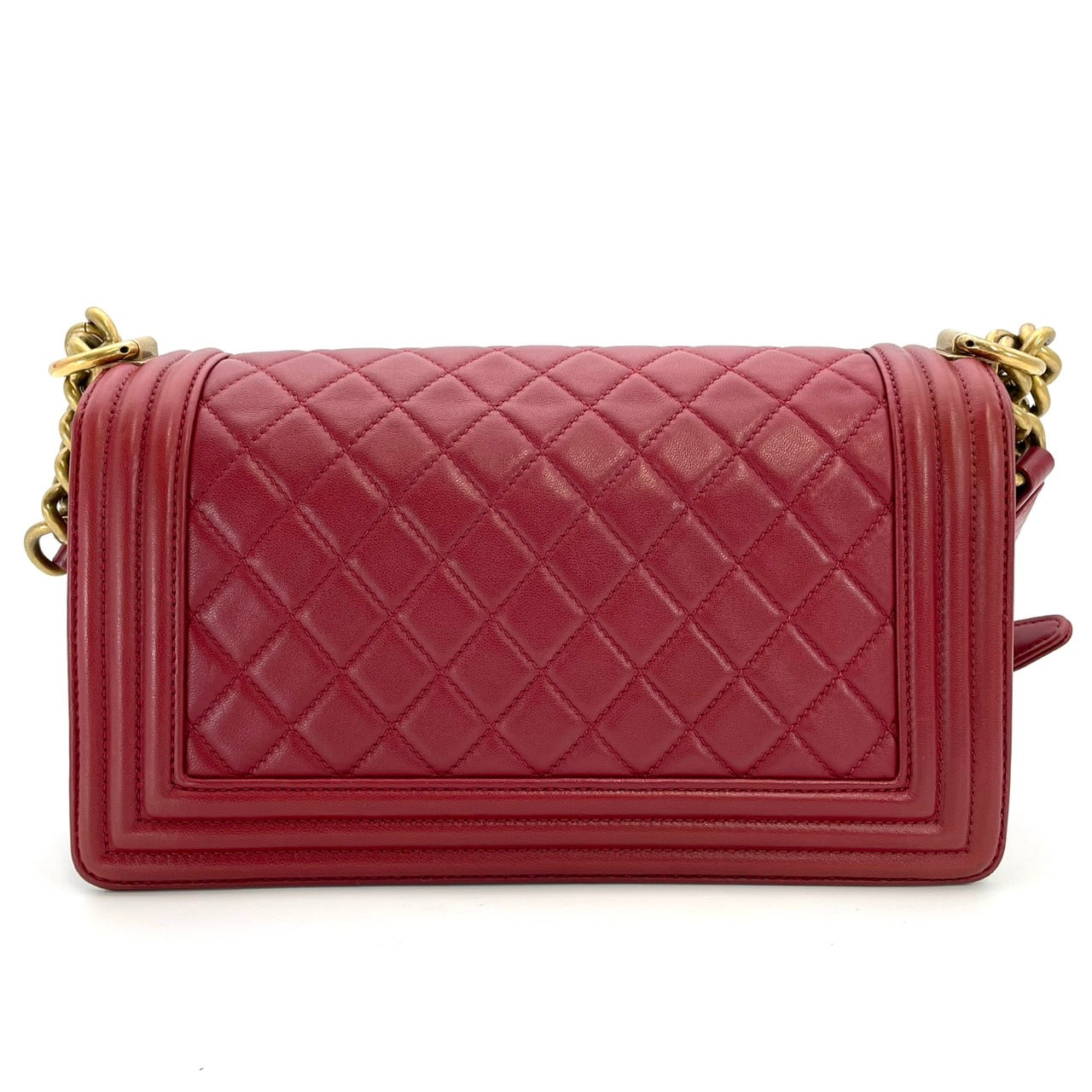 CHANEL Boy Chanel Lambskin Red Gold Hardware