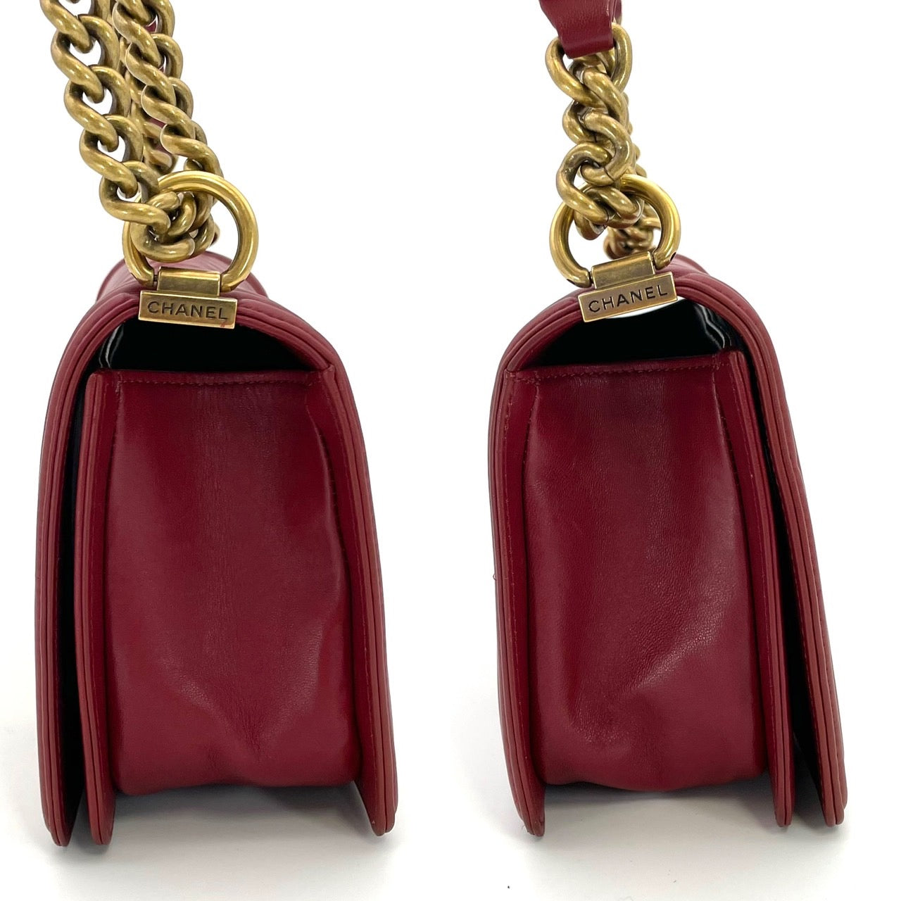 CHANEL Boy Chanel Lambskin Red Gold Hardware
