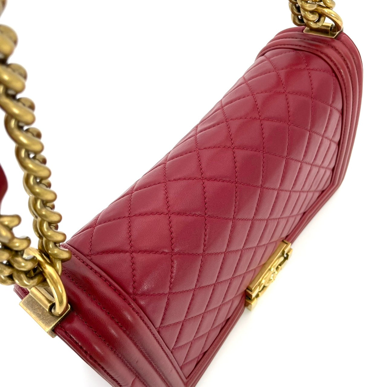 CHANEL Boy Chanel Lambskin Red Gold Hardware
